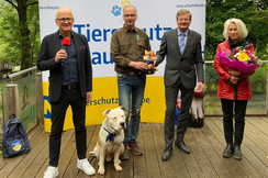 Moderator Andi Marek, Tierparkleiter Andreas Plachy, Landesrat Gottfried Waldhäusl und Volksschullehrerin Eva-Maria Zellhofer (Volksschule Allersdorf bei Amstetten).